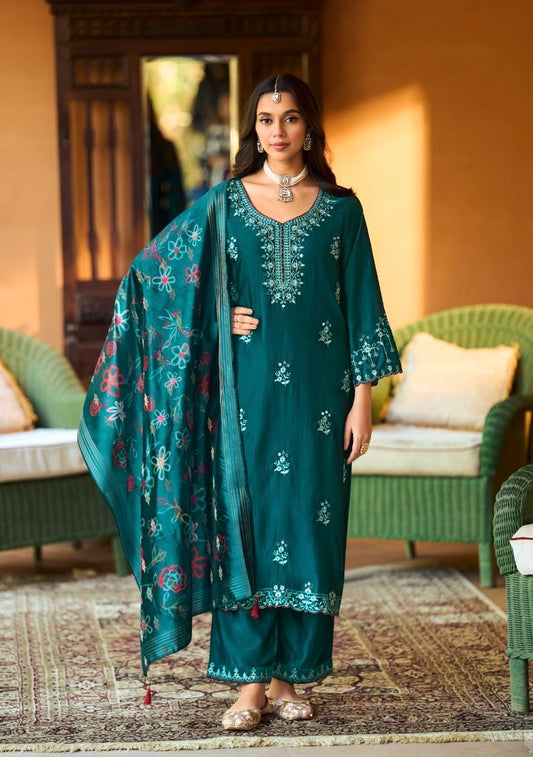 Embroidered Kurti Pant And Dupatta