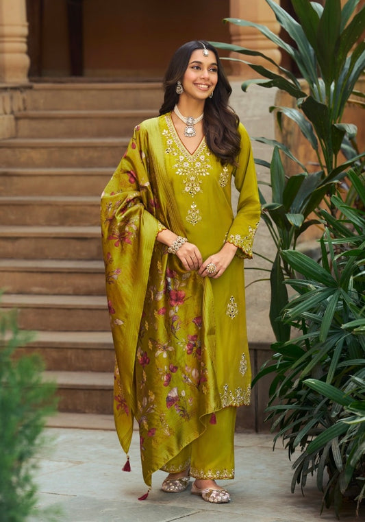 Embroidered Kurti Pant And Dupatta