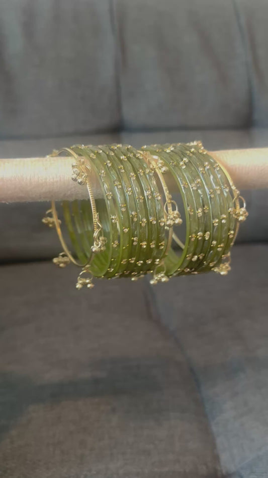 Olive Green Bangles with Kashmiri Bangles