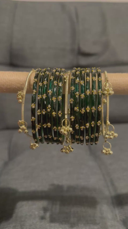 Dark Green Bangles with Kashmiri Bangles