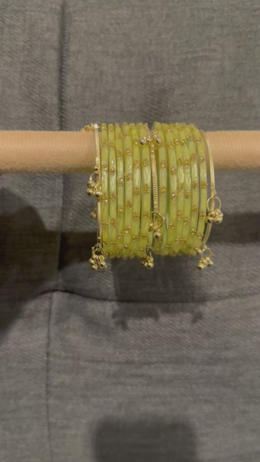 Lime Green Bangles with Kashmiri Bangles